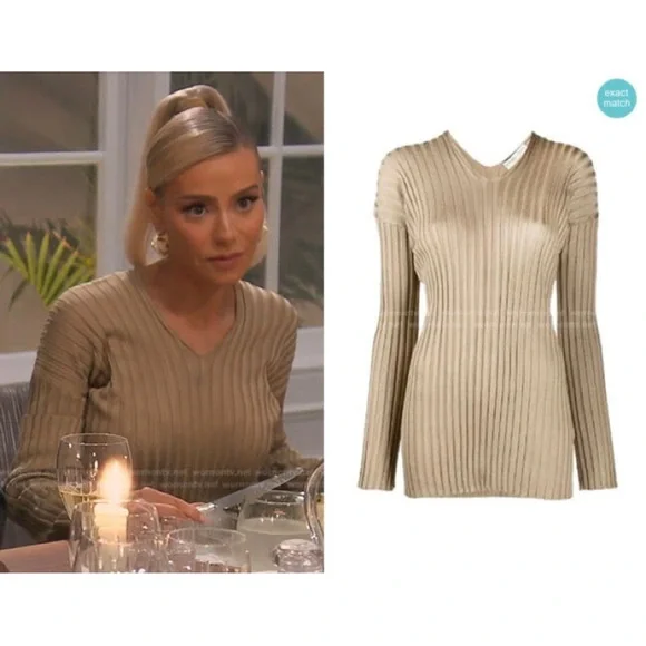Bottega Veneta Ribbed Silk V-Neck Sweater, Size 6 V-Necks